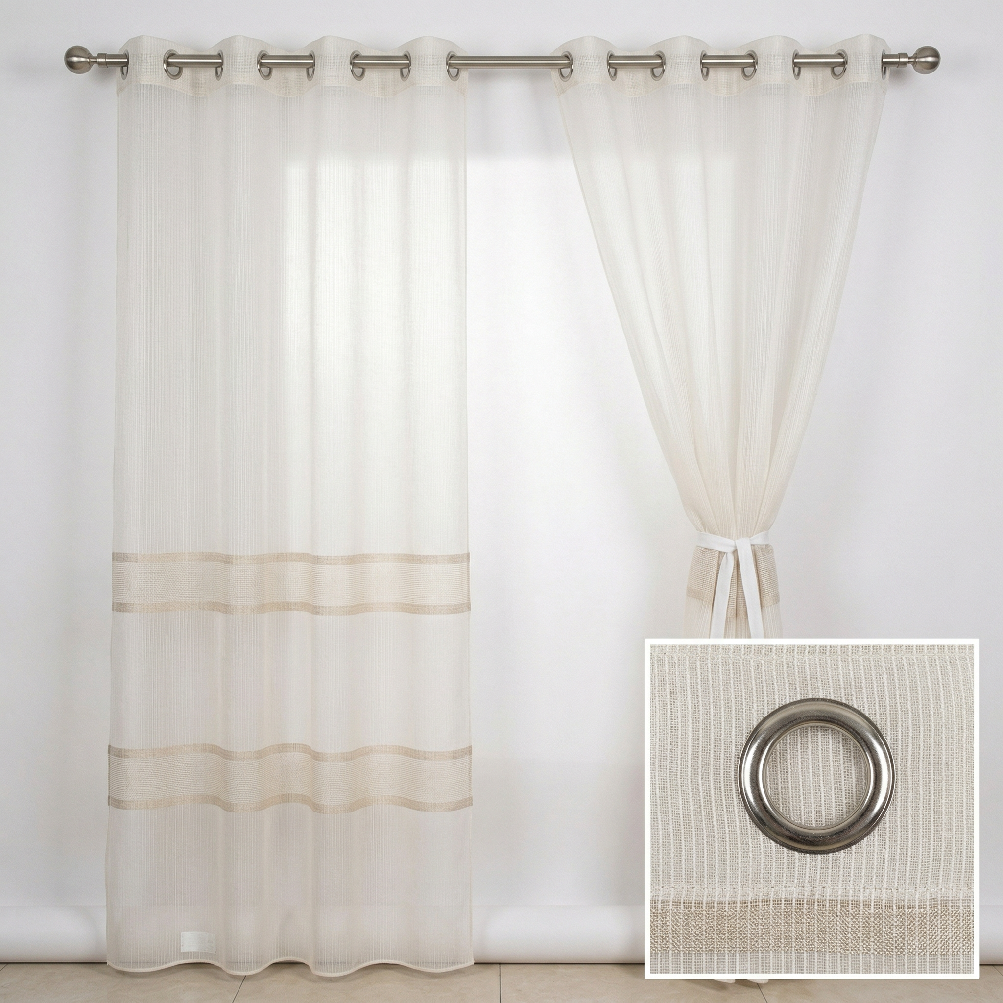 Evelyn Cream Textured Stripe Voile Curtains