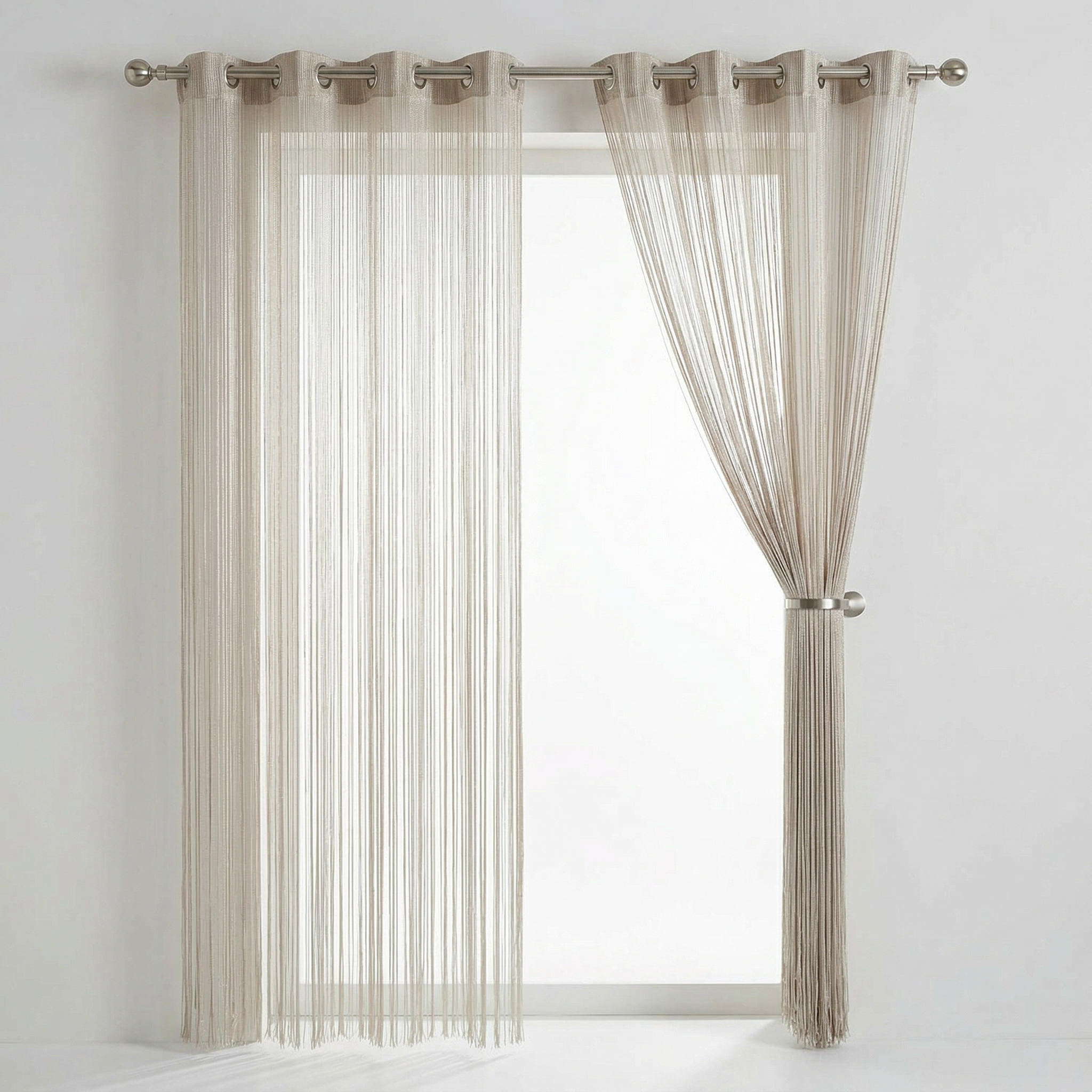Modern Neutral Tassel String Net Curtain