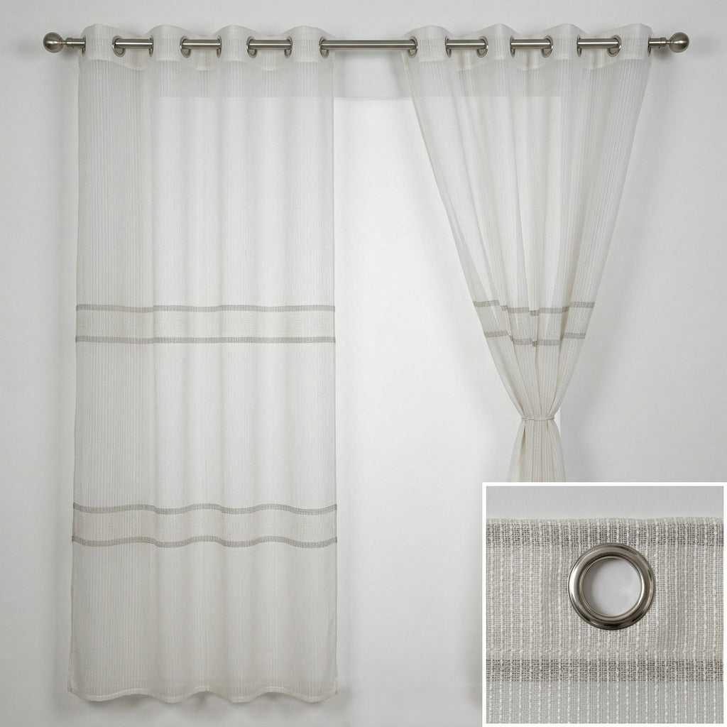 Evelyn Cream Textured Stripe Voile Curtains