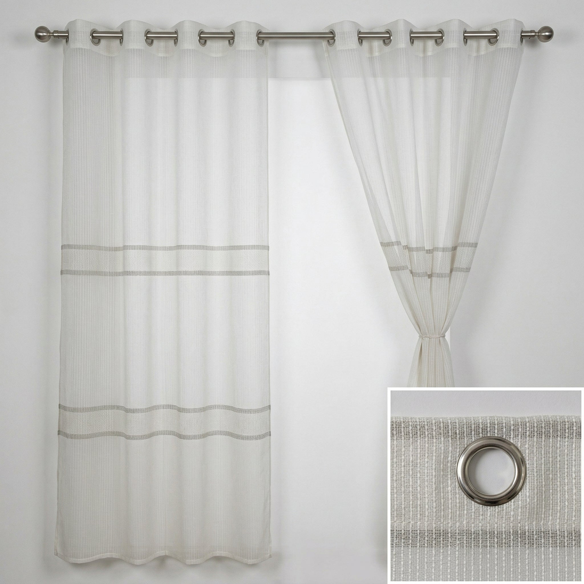 Evelyn Cream Textured Stripe Voile Curtains