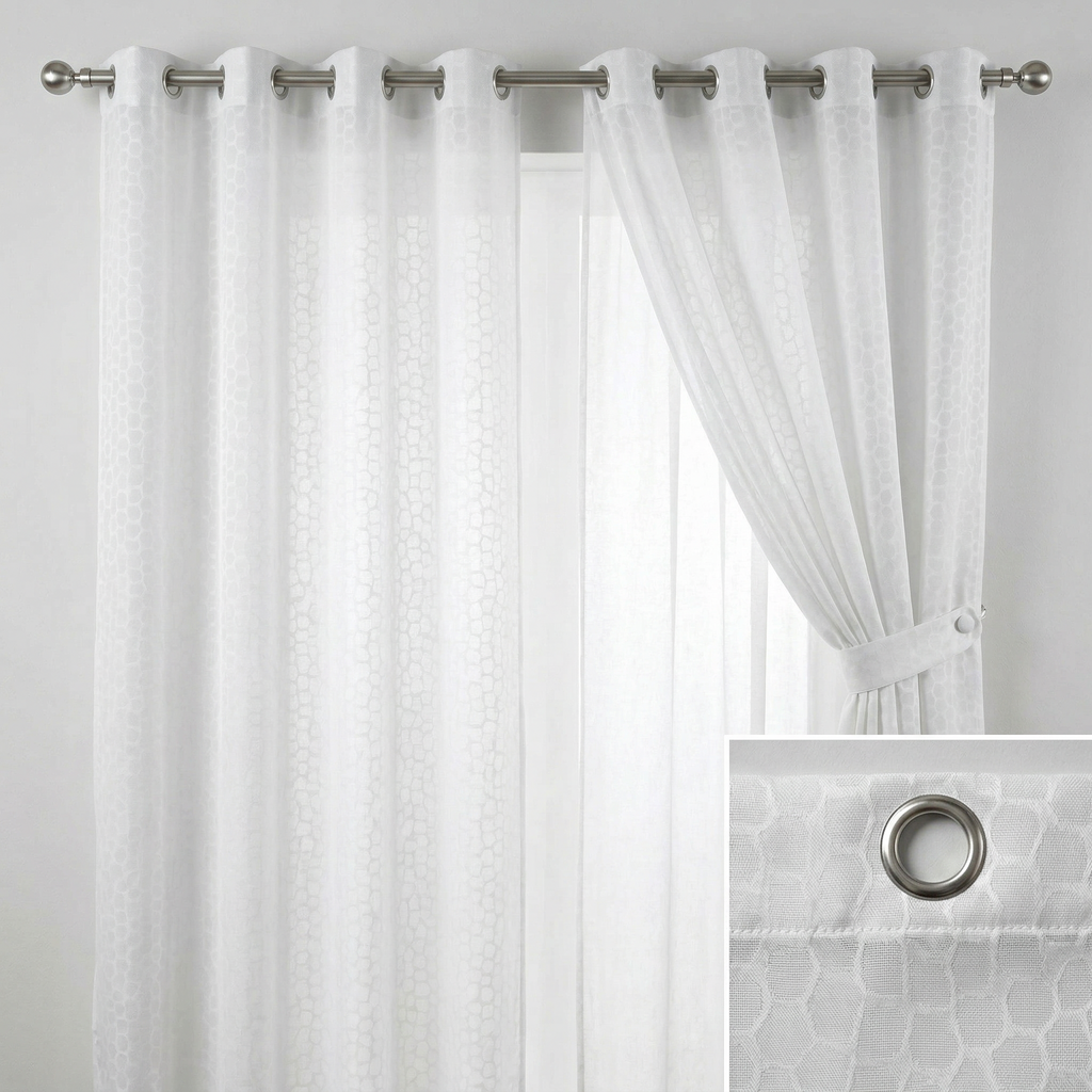 Luxury White Textured Geometric Sheer Net Curtains
