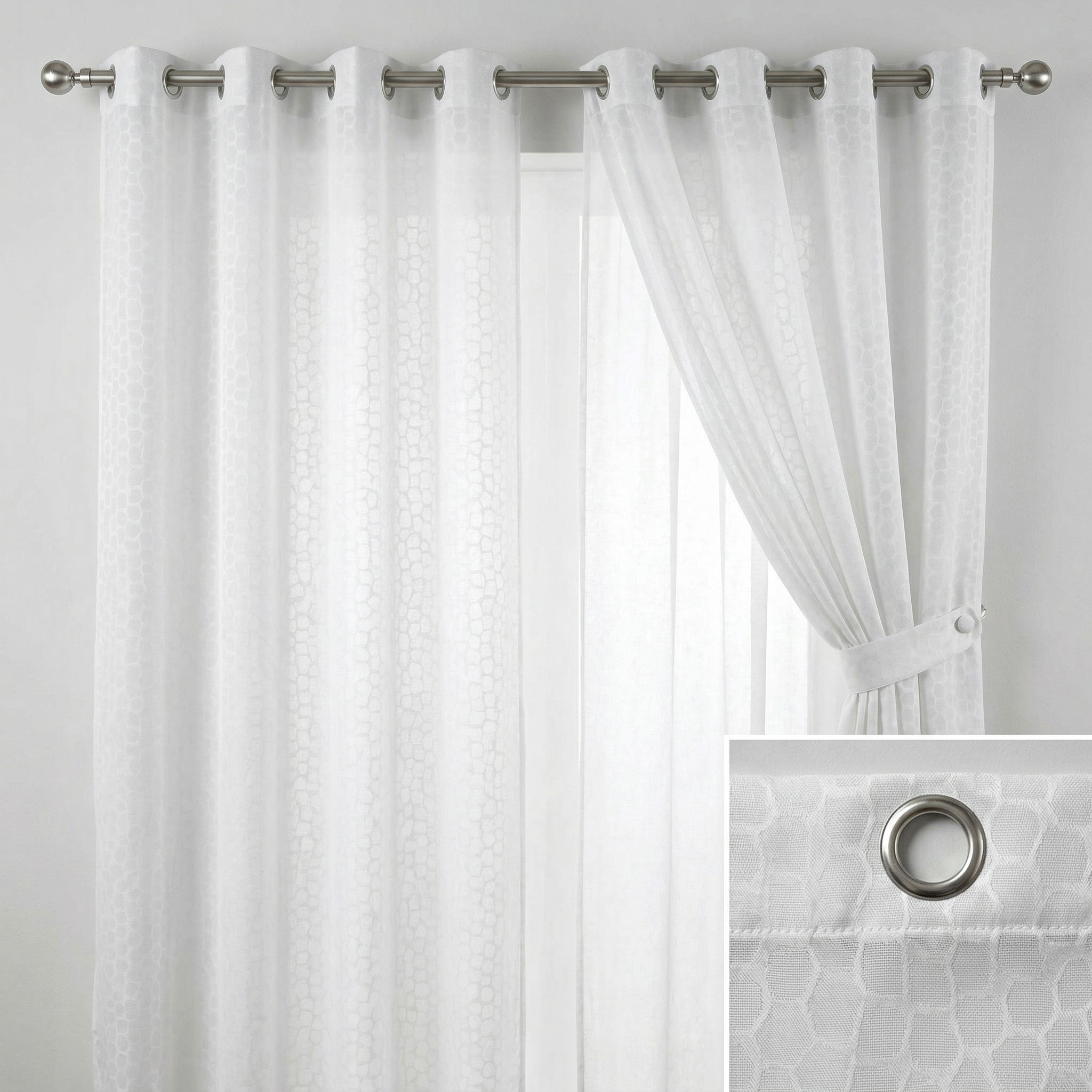 Luxury White Textured Geometric Sheer Net Curtains