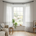 White and Grey Eyelet Embroidered Tulle Curtains