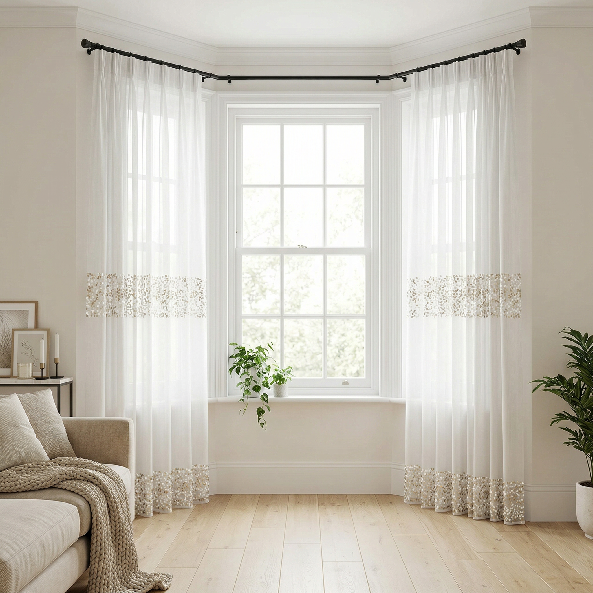 Silver Gold Sequin Border Sheer Curtains