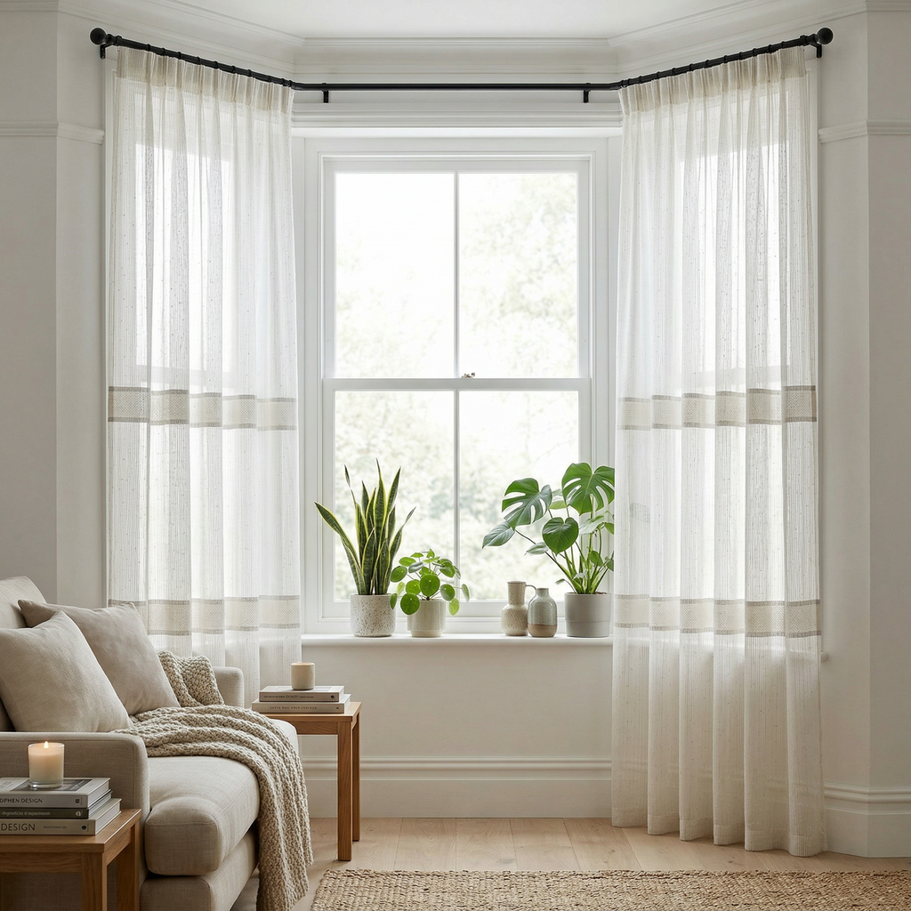 Evelyn Cream Textured Stripe Voile Curtains