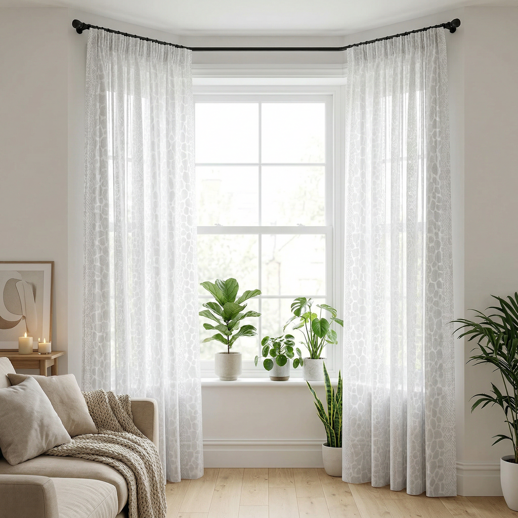 Luxury White Textured Geometric Sheer Net Curtains