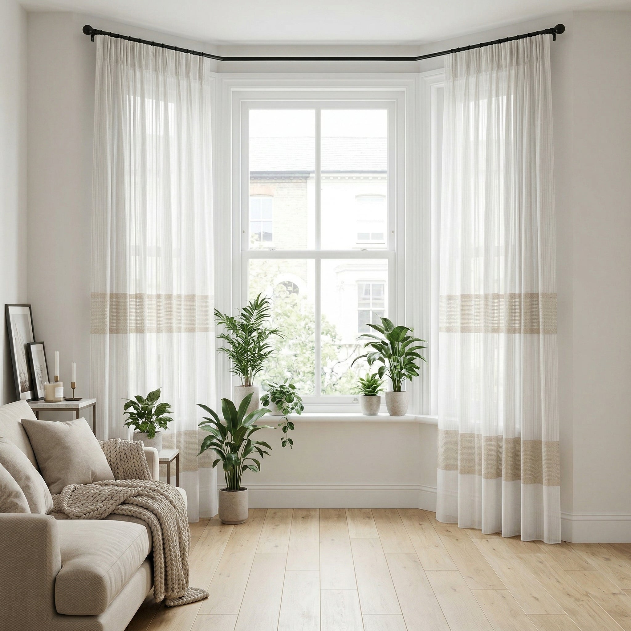 Evelyn Cream Textured Stripe Voile Curtains
