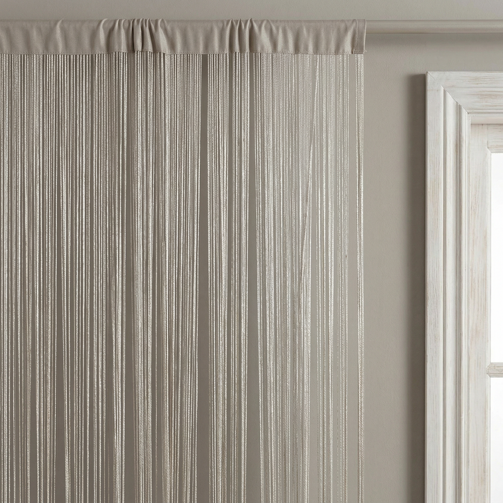 Modern Neutral Tassel String Net Curtain