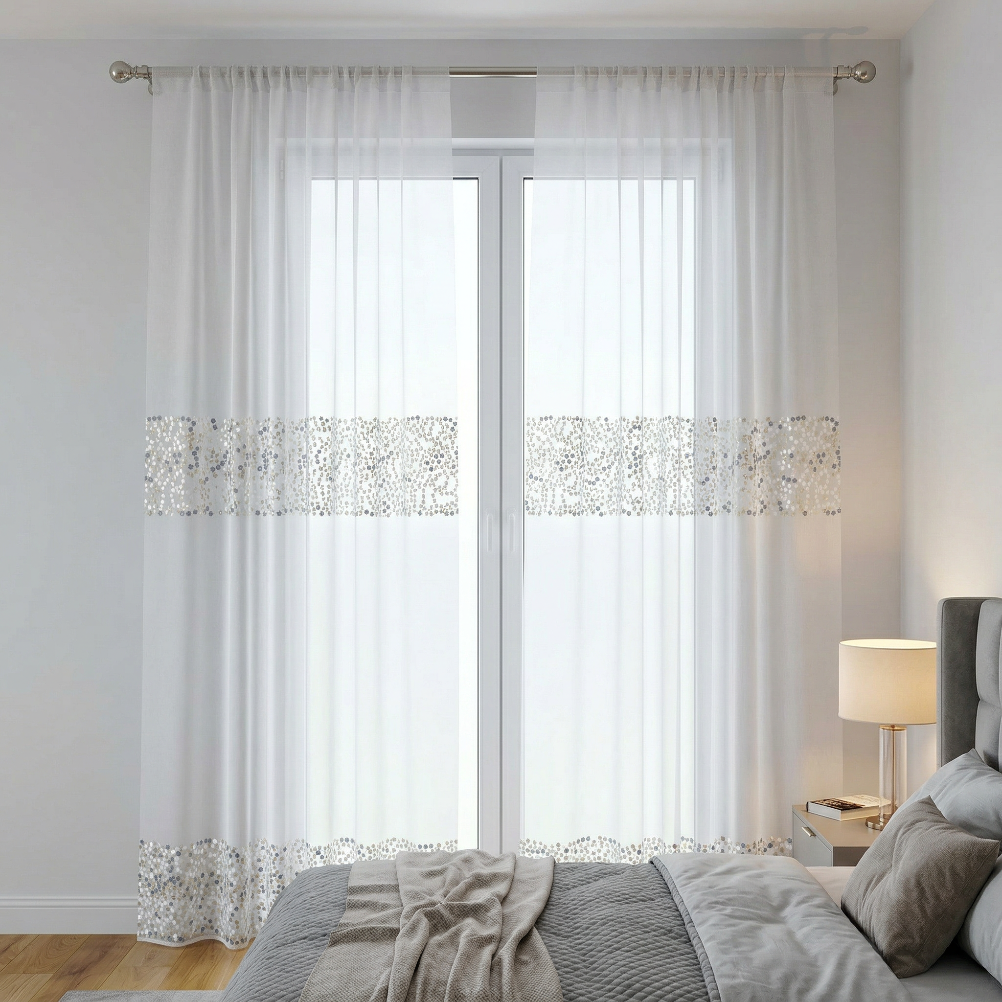 Silver Gold Sequin Border Sheer Curtains