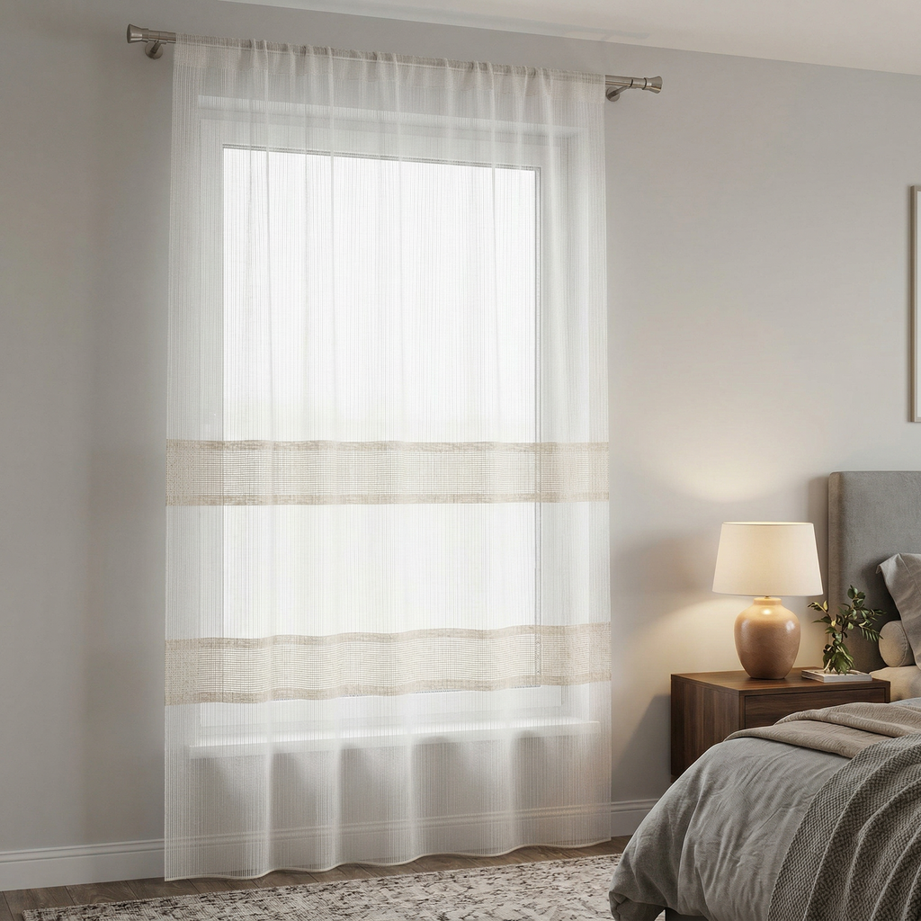 Evelyn Cream Textured Stripe Voile Curtains