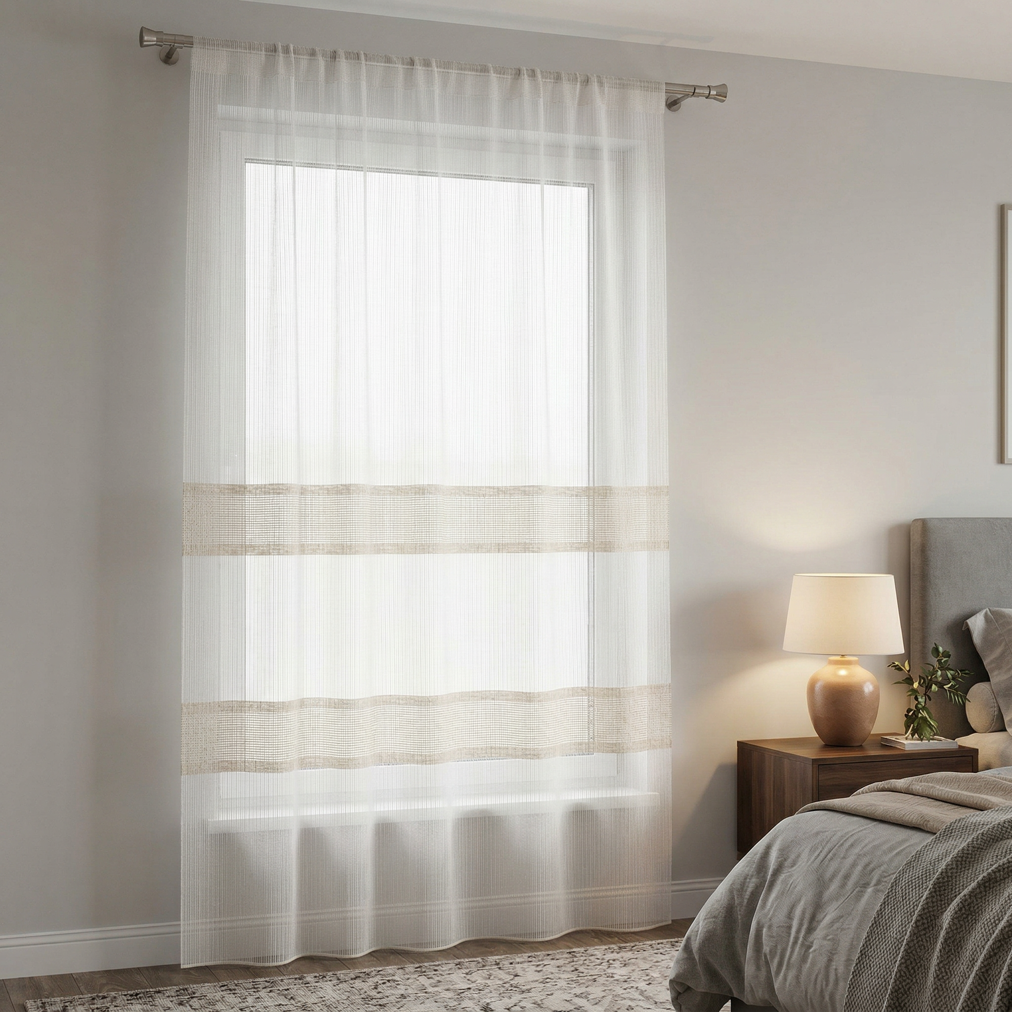Evelyn Cream Textured Stripe Voile Curtains