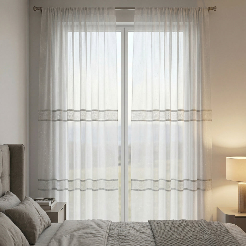 Evelyn Cream Textured Stripe Voile Curtains
