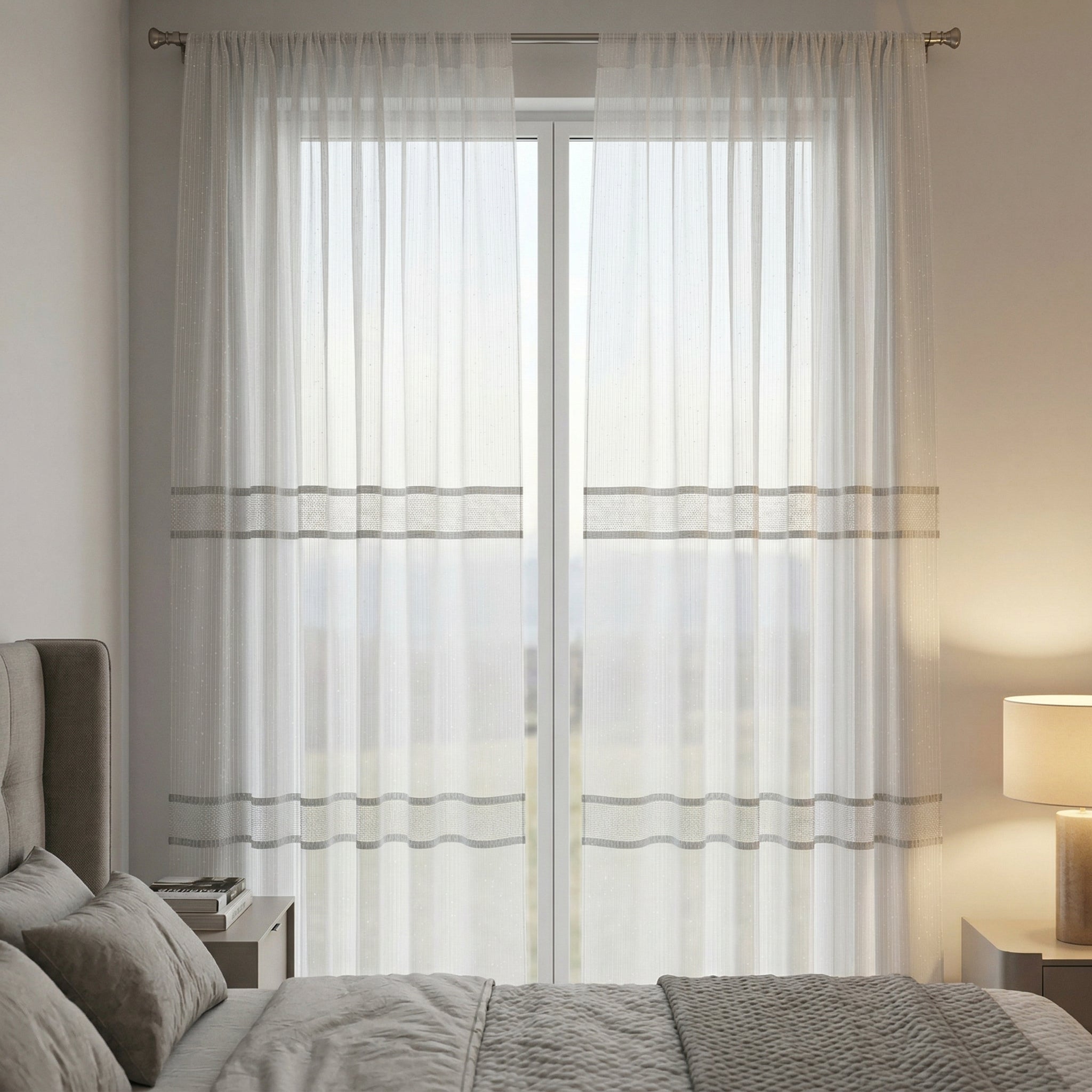 Evelyn Cream Textured Stripe Voile Curtains
