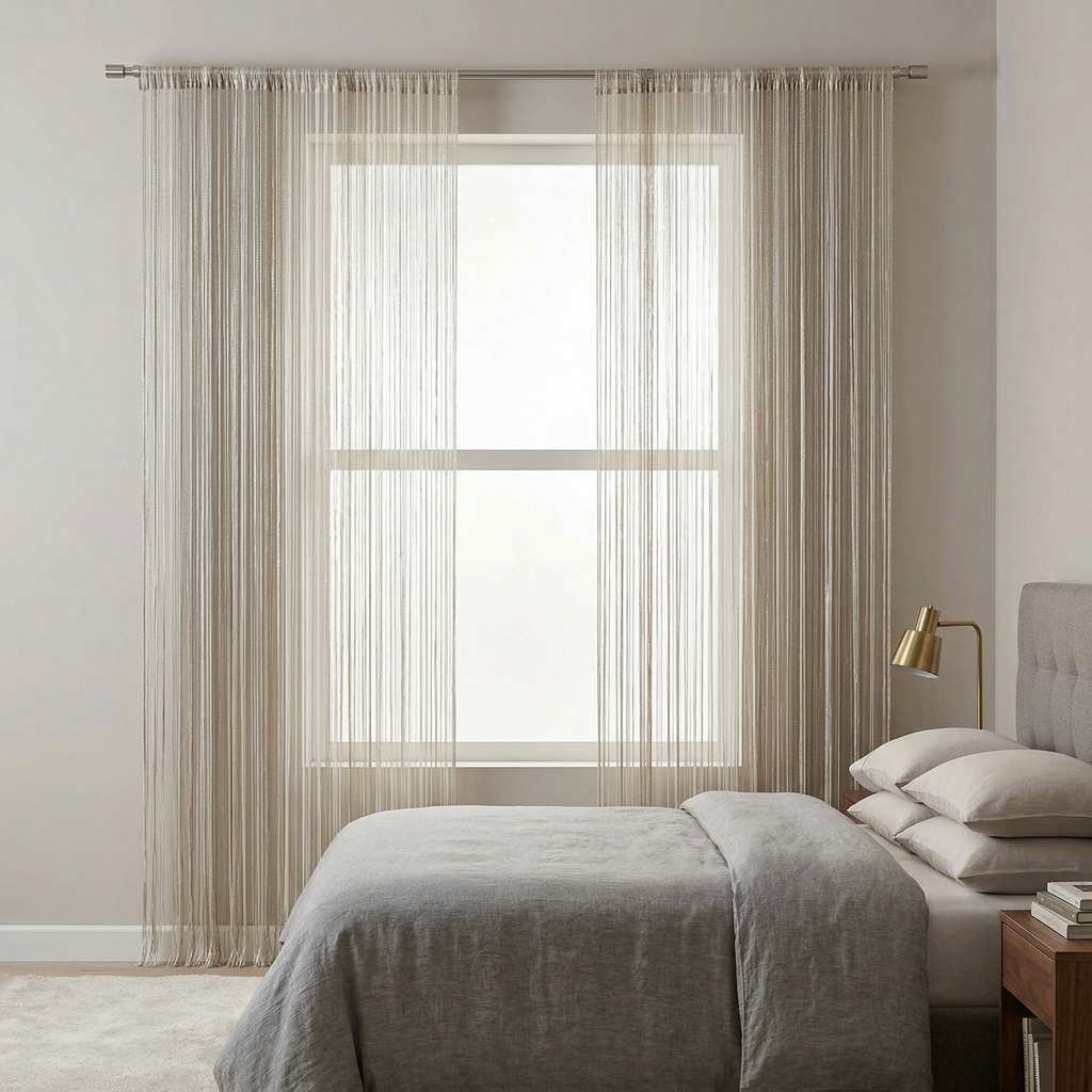 Modern Neutral Tassel String Net Curtain