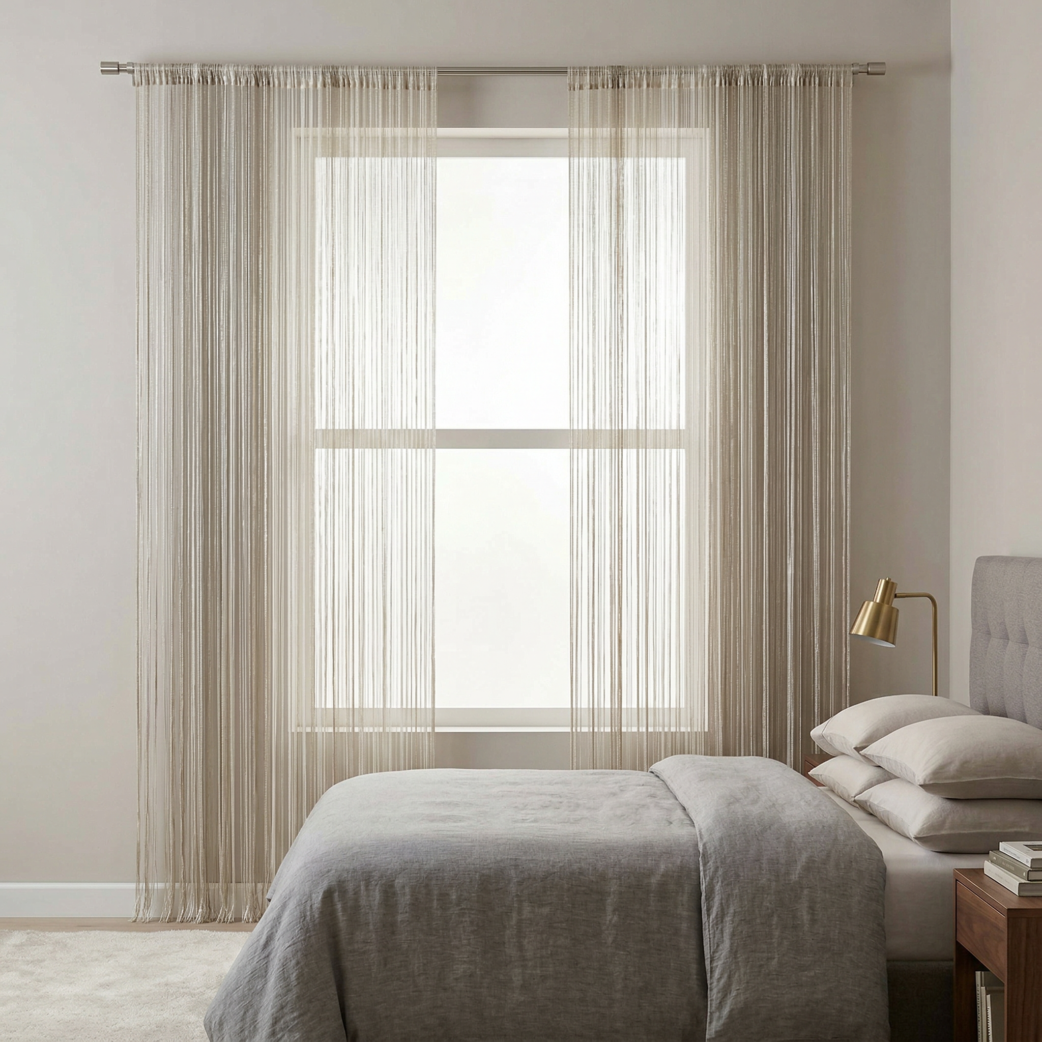 Modern Neutral Tassel String Net Curtain