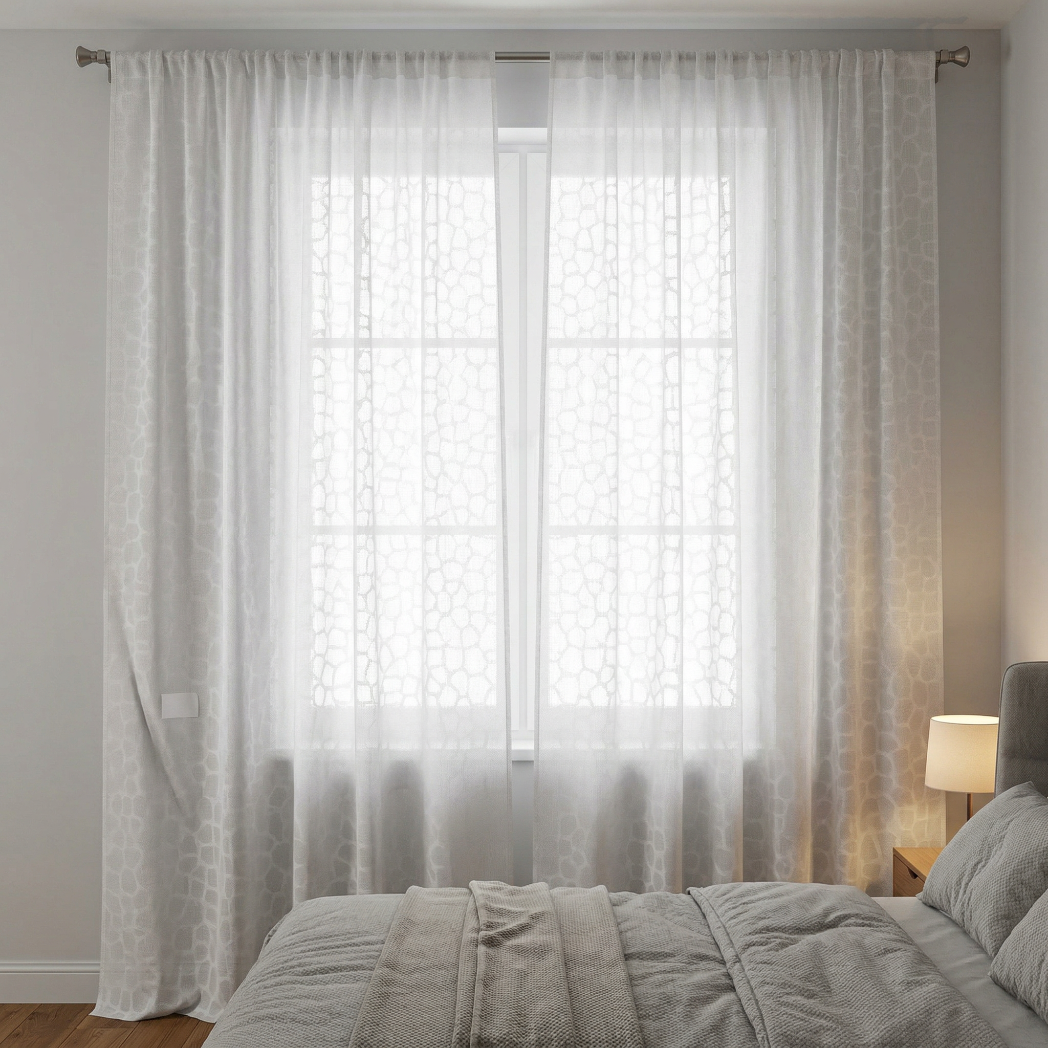 Luxury White Textured Geometric Sheer Net Curtains