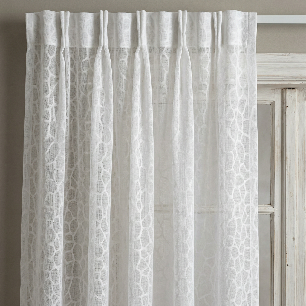 Luxury White Textured Geometric Sheer Net Curtains
