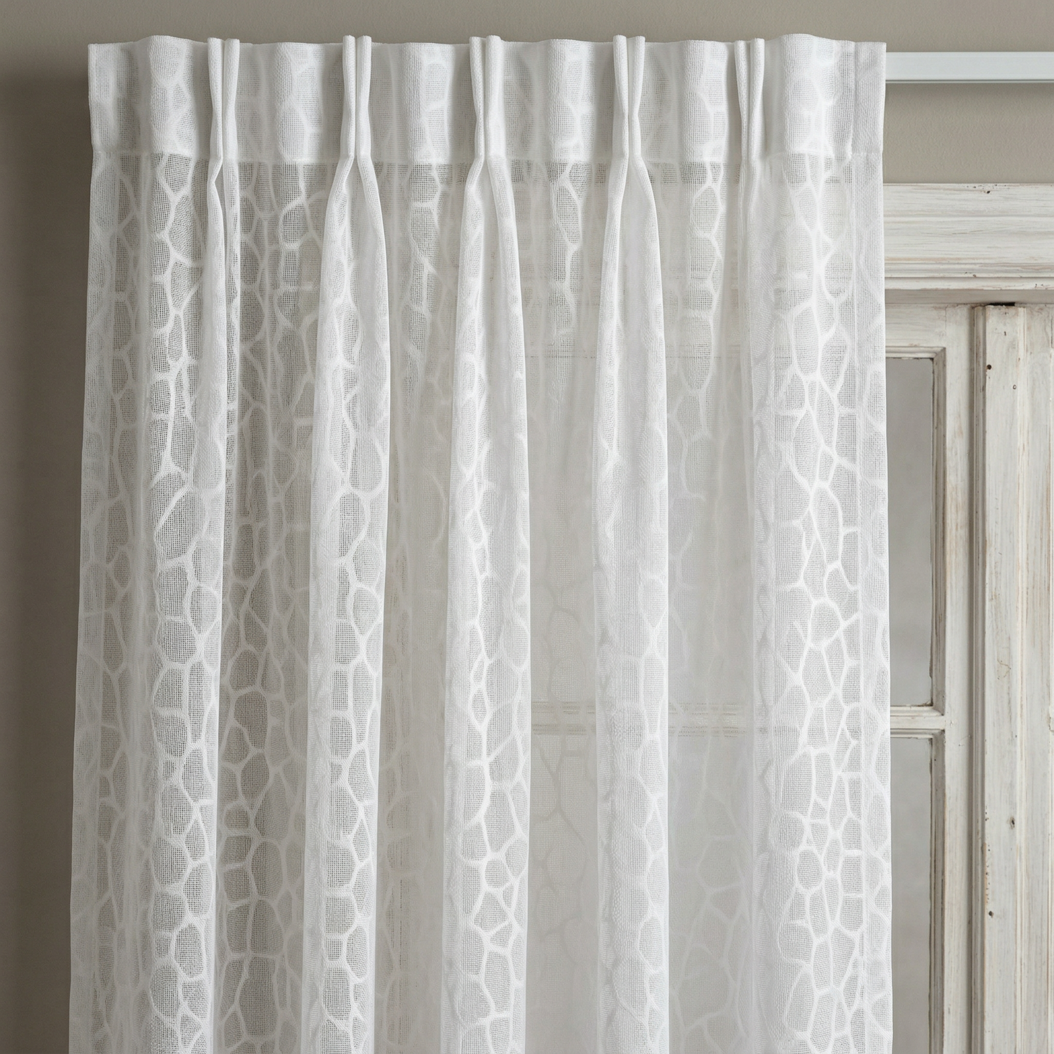 Luxury White Textured Geometric Sheer Net Curtains