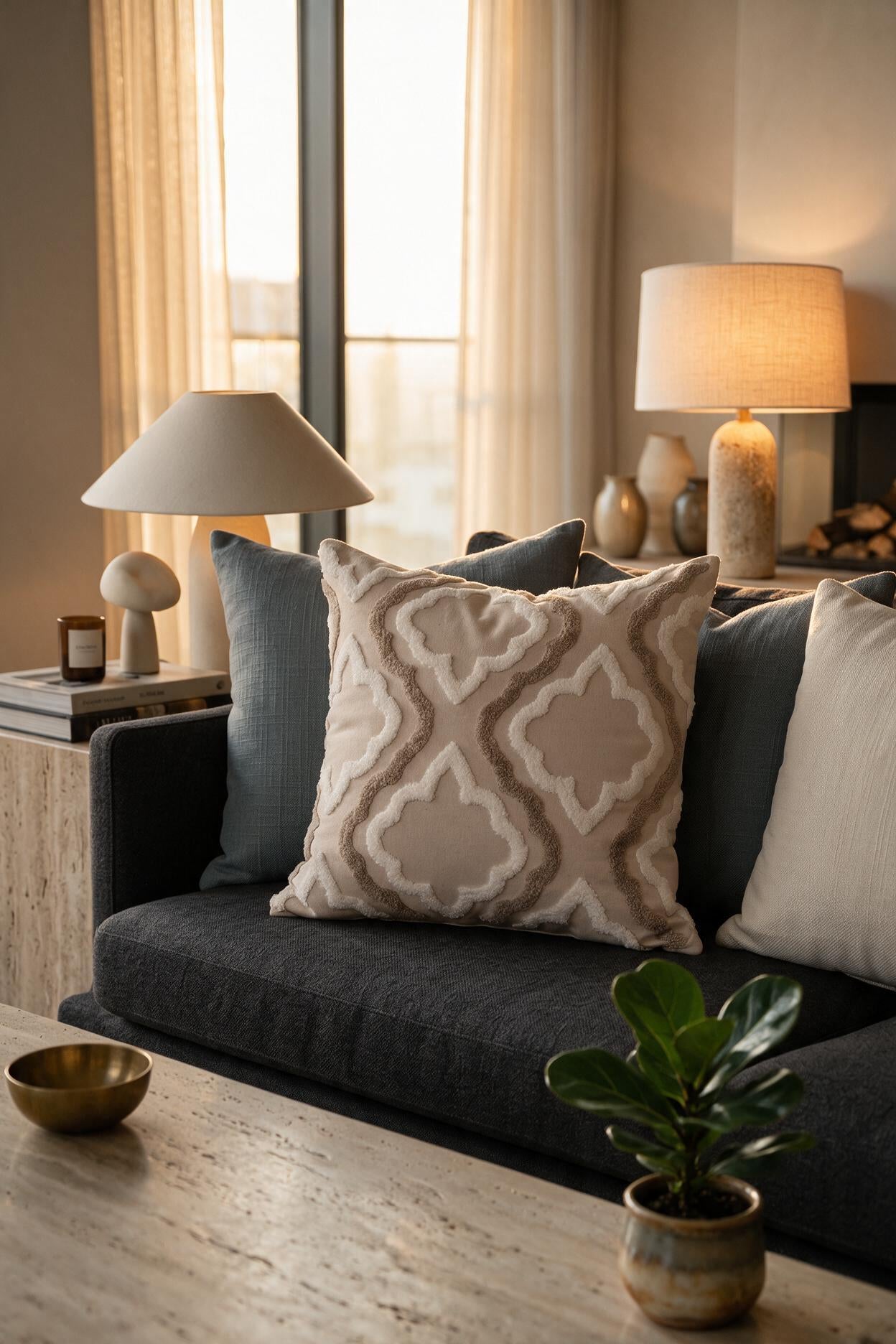 Beige Star Cushion Cover