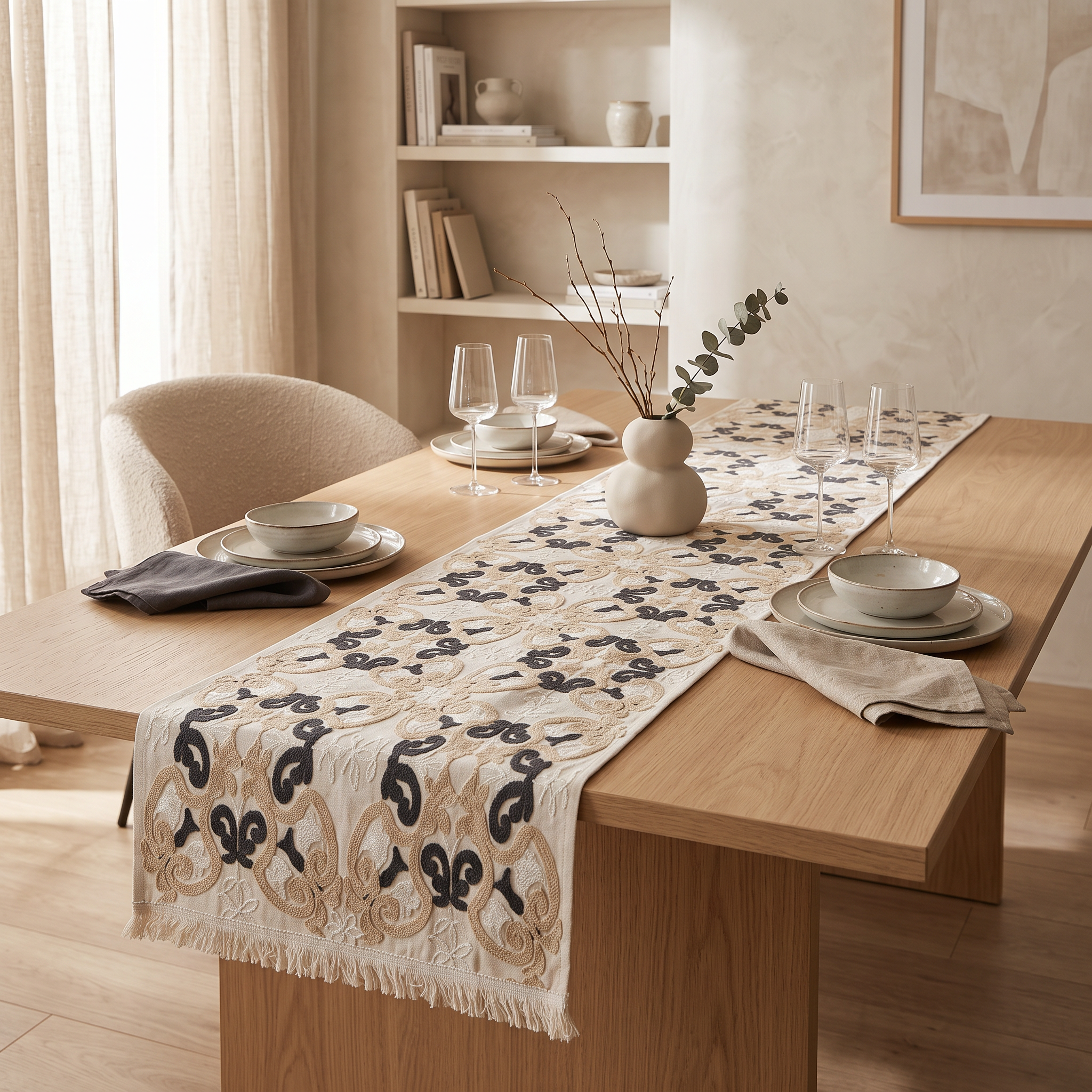 Black Arabesque Table Runner