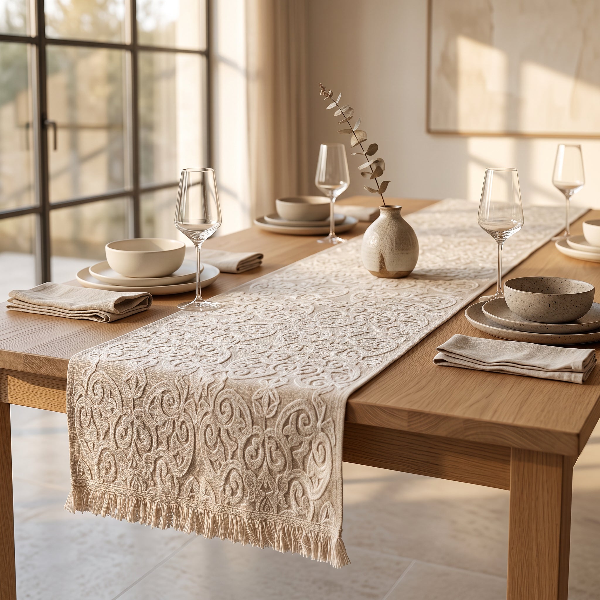 White Arabesque Table Runner