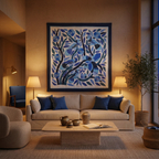 Vibrant  Blue Hand-Stitched Patchwork Khayyamian Tapestry