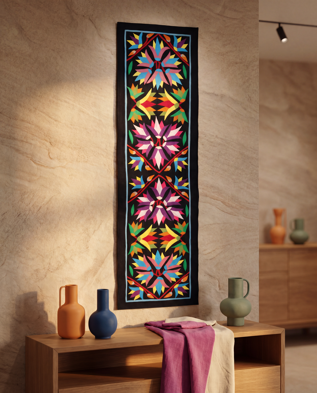 Colorful Geometrical Cotton Patchwork Khayyamian Tapestry