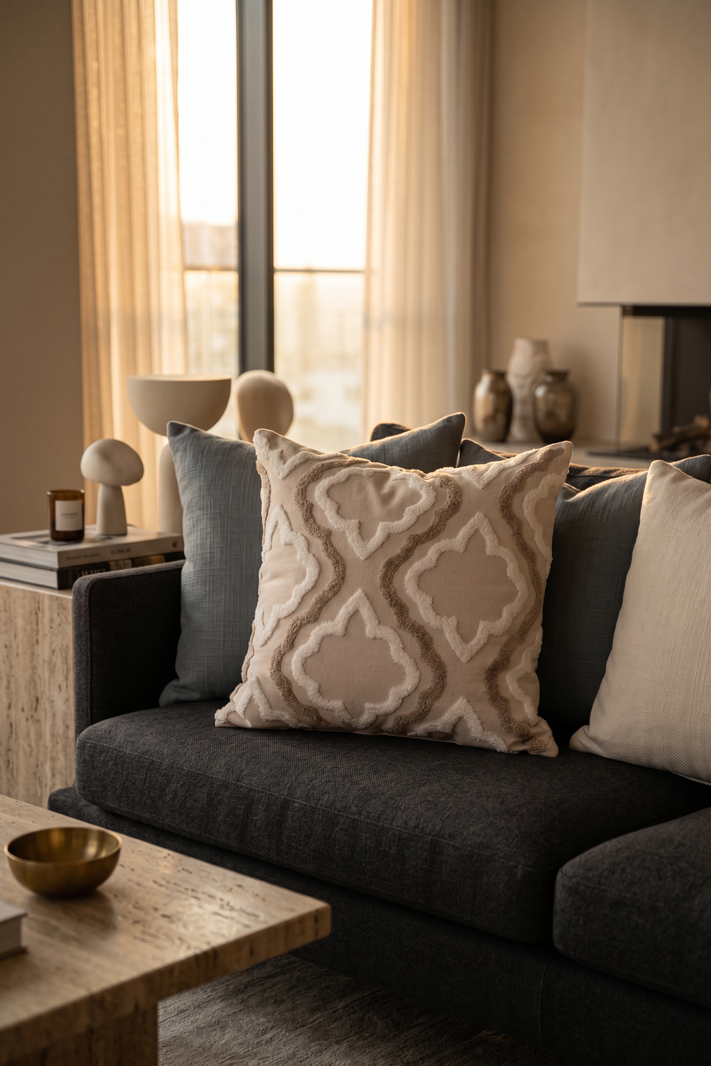 Beige Star Cushion Cover