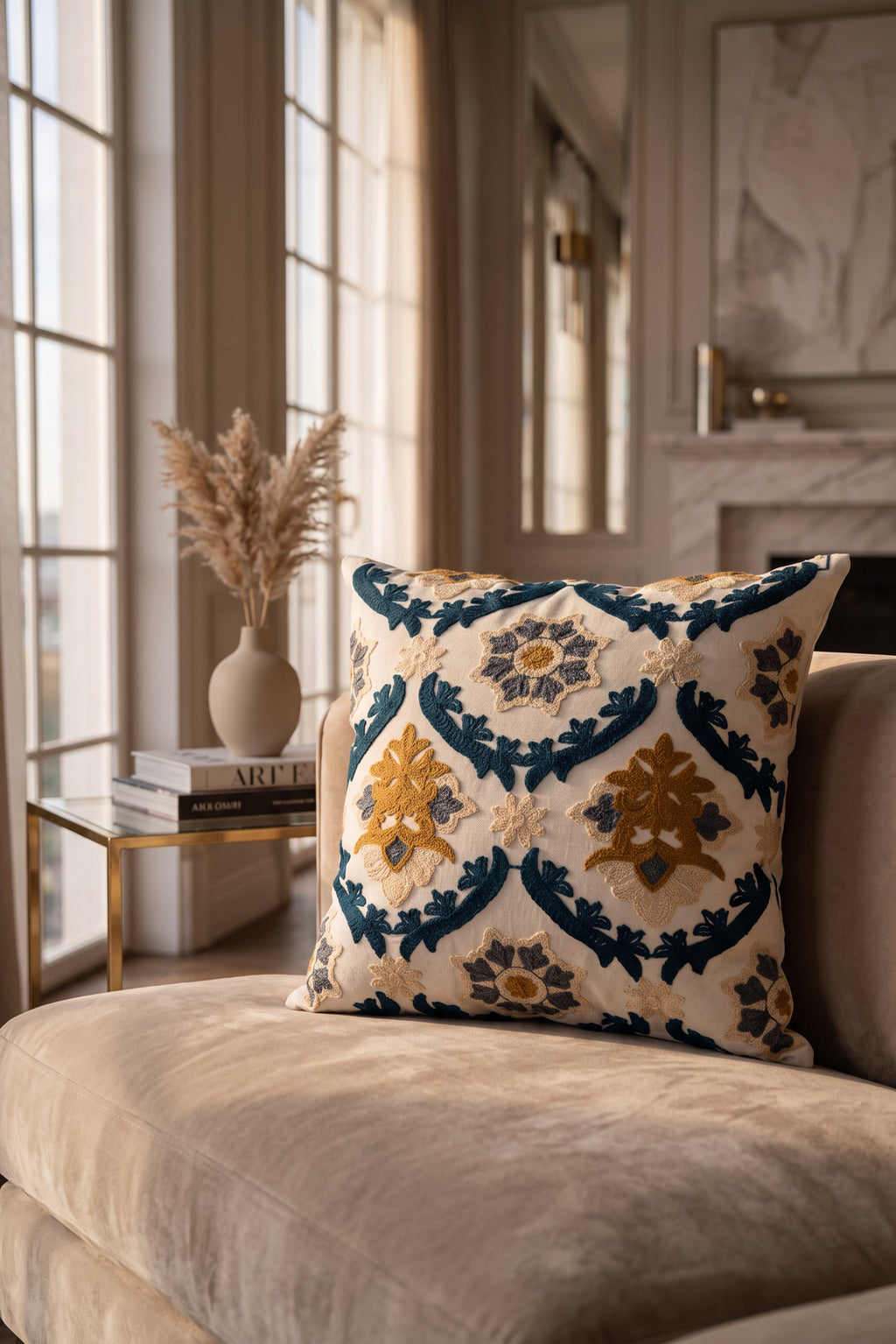 Navy Arabesque Cushion Cover
