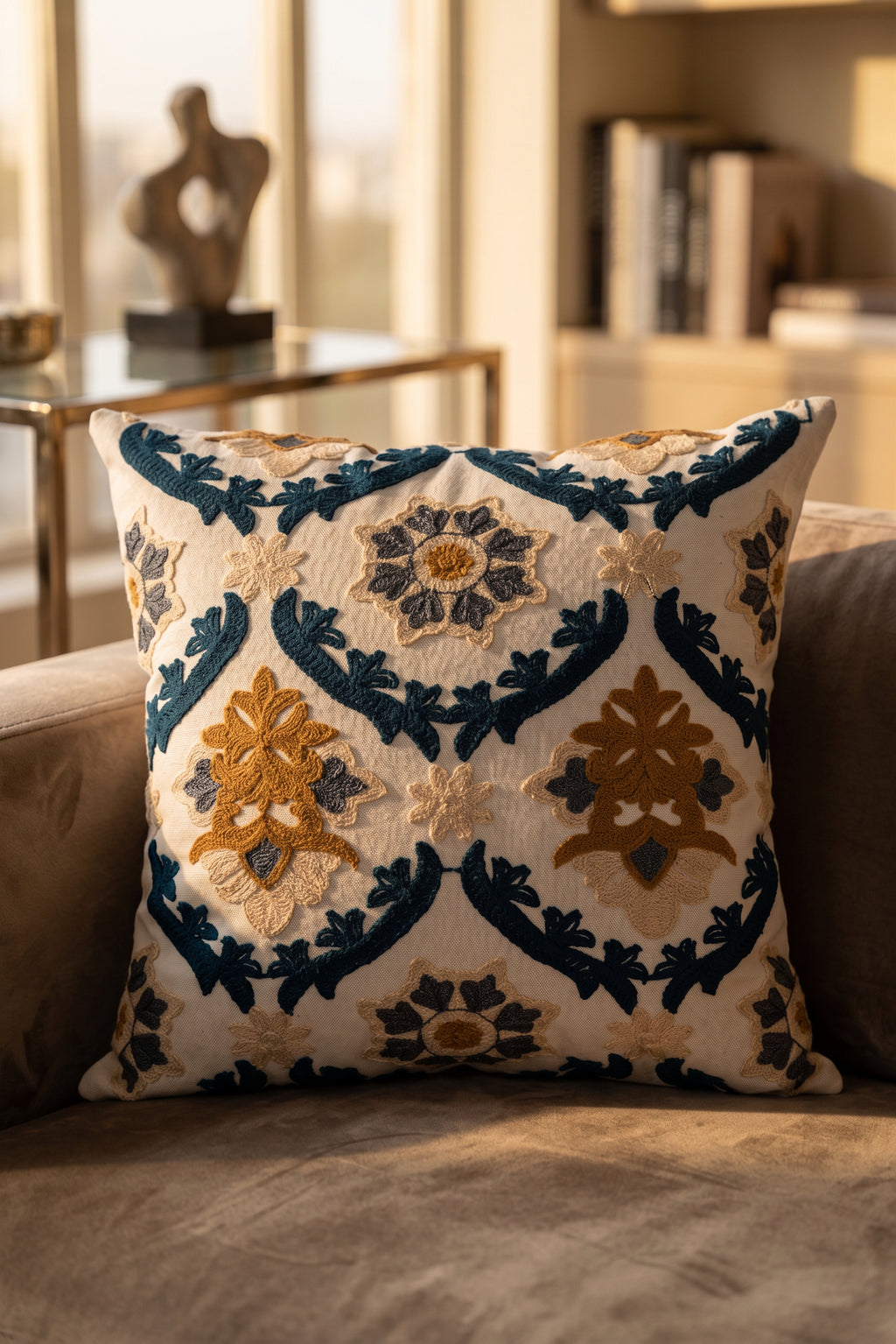 Navy Arabesque Cushion Cover