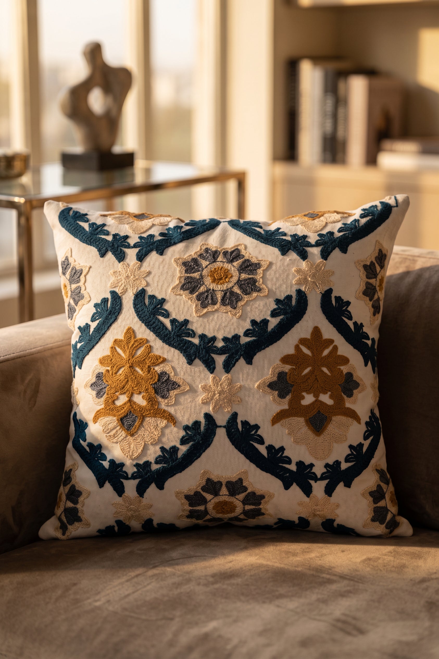 Navy Arabesque Cushion Cover