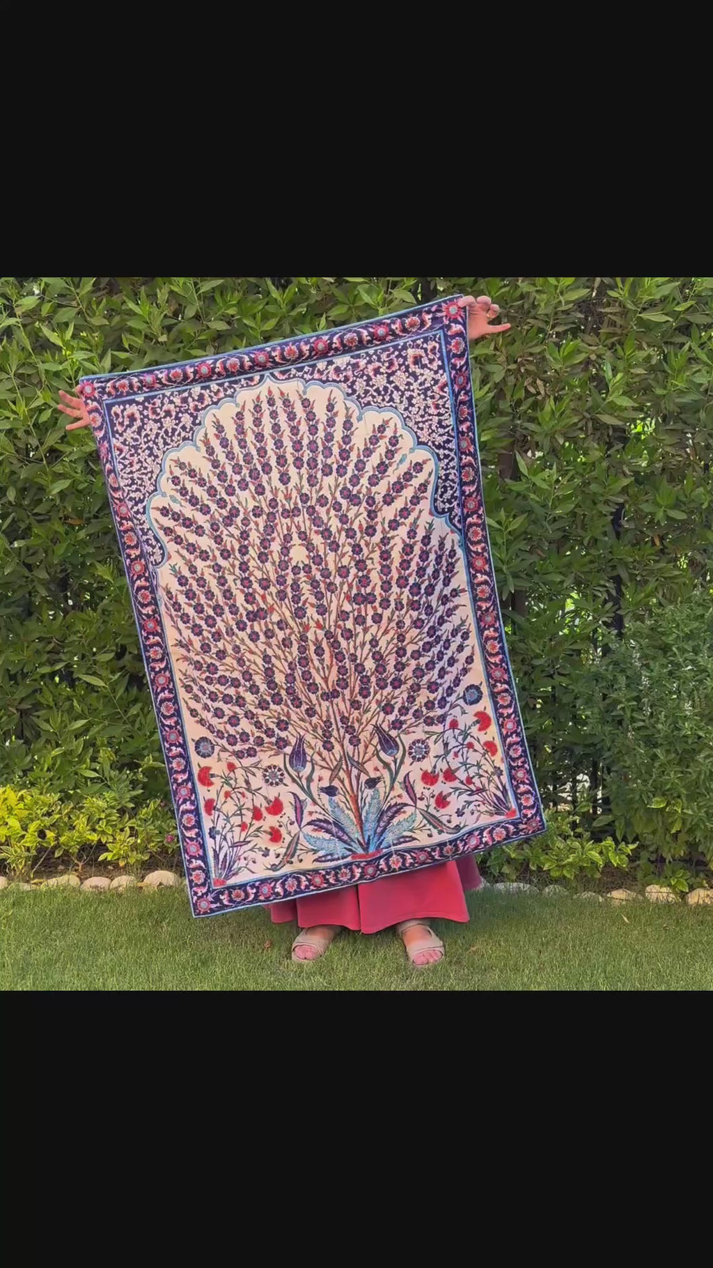Floral Blue And Red Tree Wall Tapestry