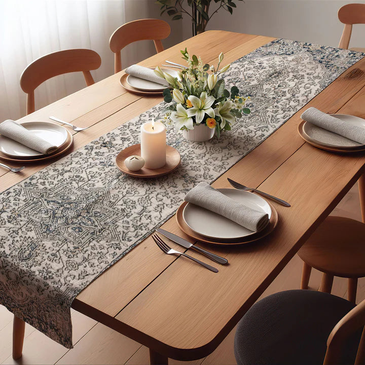 Grey & Blue Patterned Table Runner
