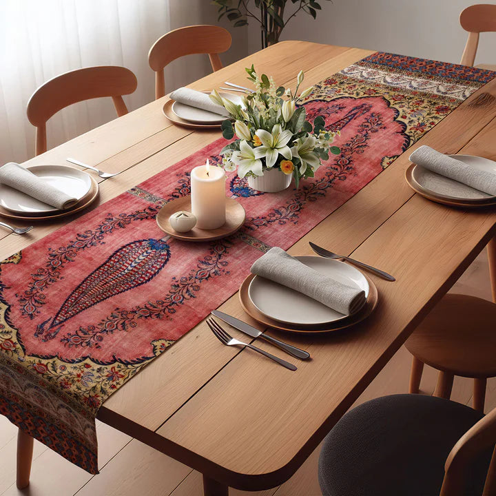 Rustic Red Floral Vintage Table Runner