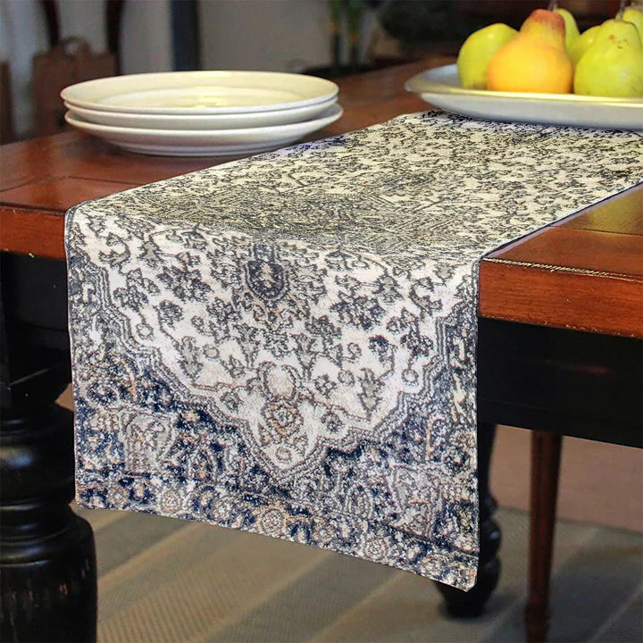 Grey & Blue Patterned Table Runner