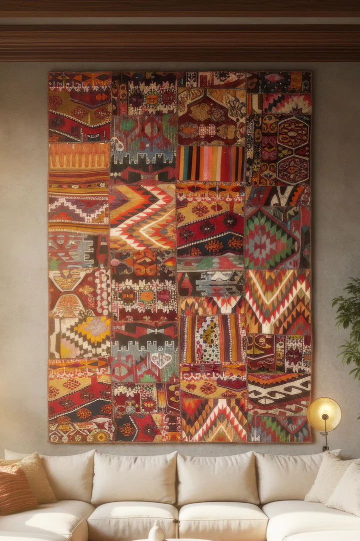 Vintage Turkish Kilim Patchwork Tapestry