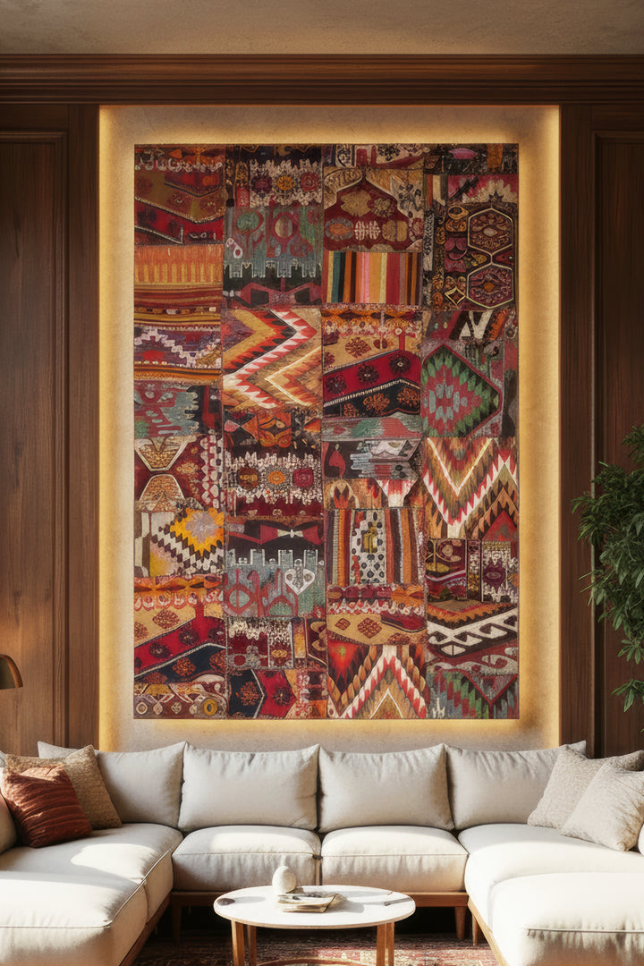 Vintage Turkish Kilim Patchwork Tapestry