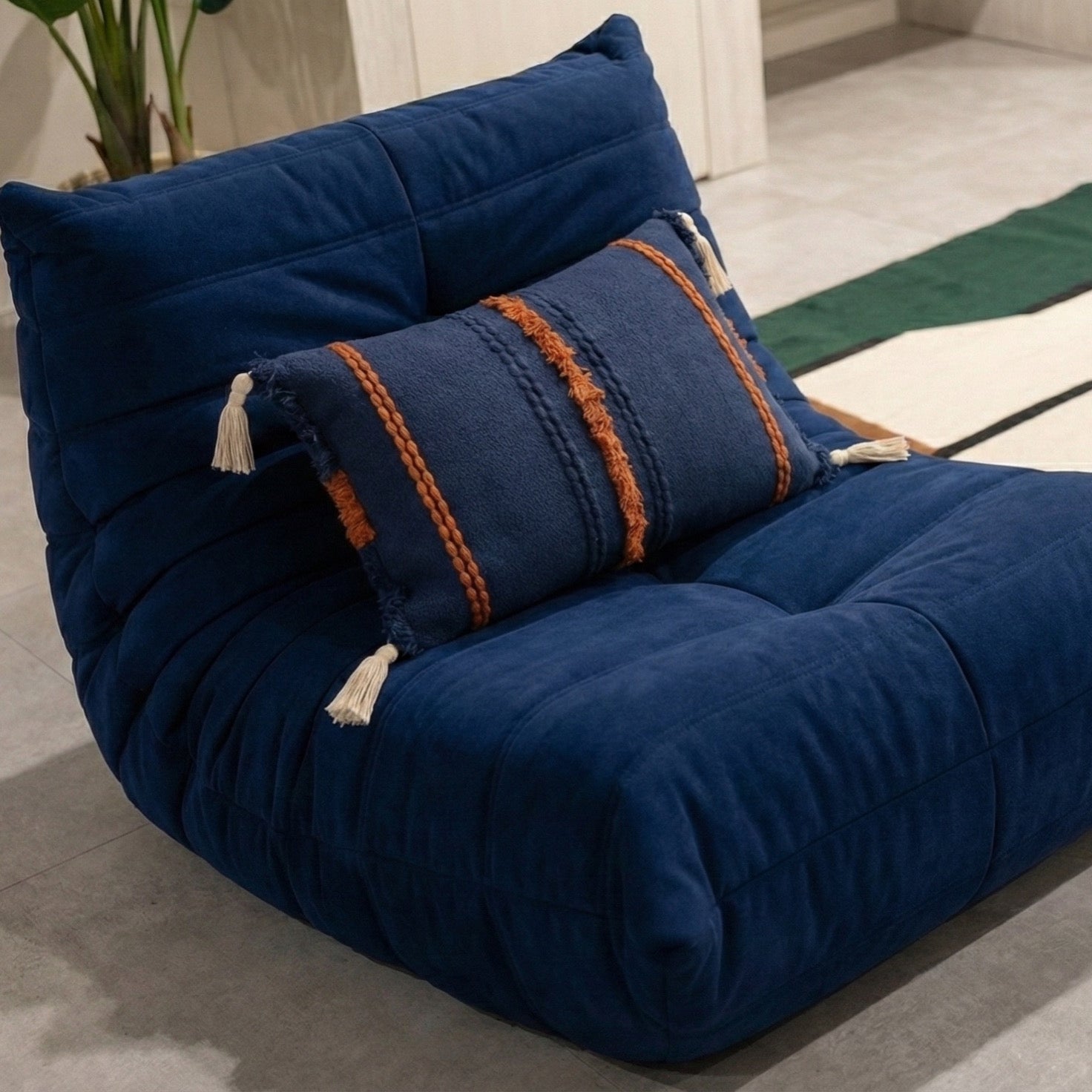 Navy Blue & Burnt Orange Handmade Kilim Wool Cushion Cover